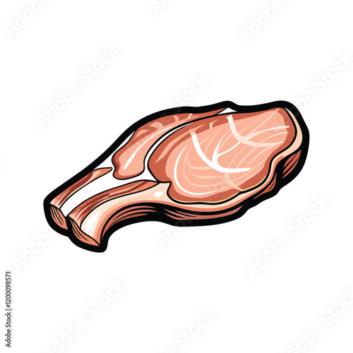 A realistic vector illustration of a veal cutlet featuring intricate, fine marbling.  The cutlet should be rendered in light, appetizing tones.