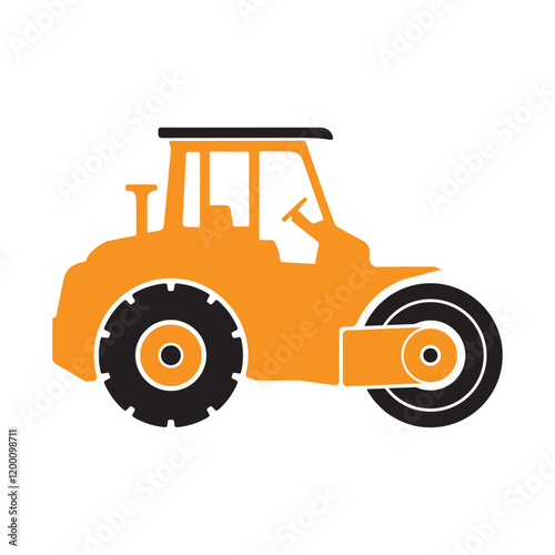 Road Roller Construction Vehicle Flat Silhouette Color Icon Clip Art Vector