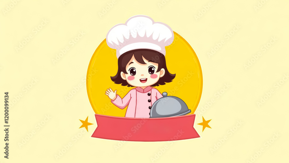 smiling girl chef in a pink uniform holds a silver food cloche ready to serve smiling girl chef in a pink uniform holds a silver food cloche ready to serve