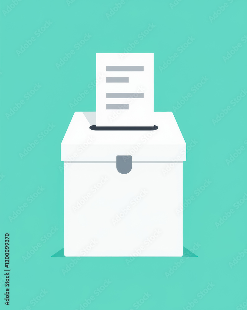white ballot box with paper on teal background white ballot box with paper on teal background