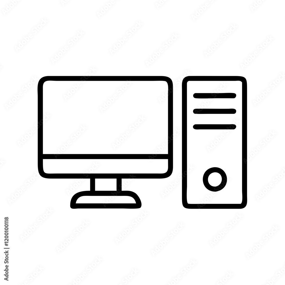 desktop pc icon, desktop pc line art - simple line art of desktop pc, perfect for desktop pc logos and icons and themed design desktop pc icon, desktop pc line art - simple line art of desktop pc, perfect for desktop pc logos and icons and themed design