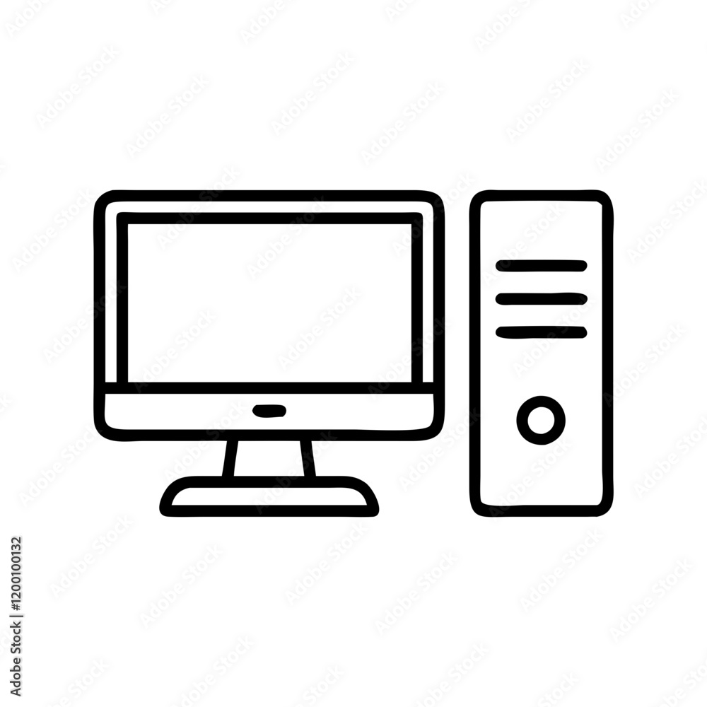 desktop pc icon, desktop pc line art - simple line art of desktop pc, perfect for desktop pc logos and icons and themed design desktop pc icon, desktop pc line art - simple line art of desktop pc, perfect for desktop pc logos and icons and themed design