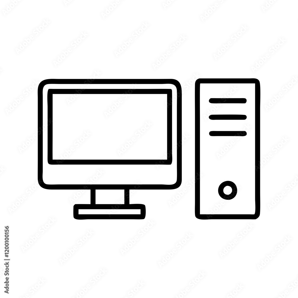 desktop pc icon, desktop pc line art - simple line art of desktop pc, perfect for desktop pc logos and icons and themed design desktop pc icon, desktop pc line art - simple line art of desktop pc, perfect for desktop pc logos and icons and themed design