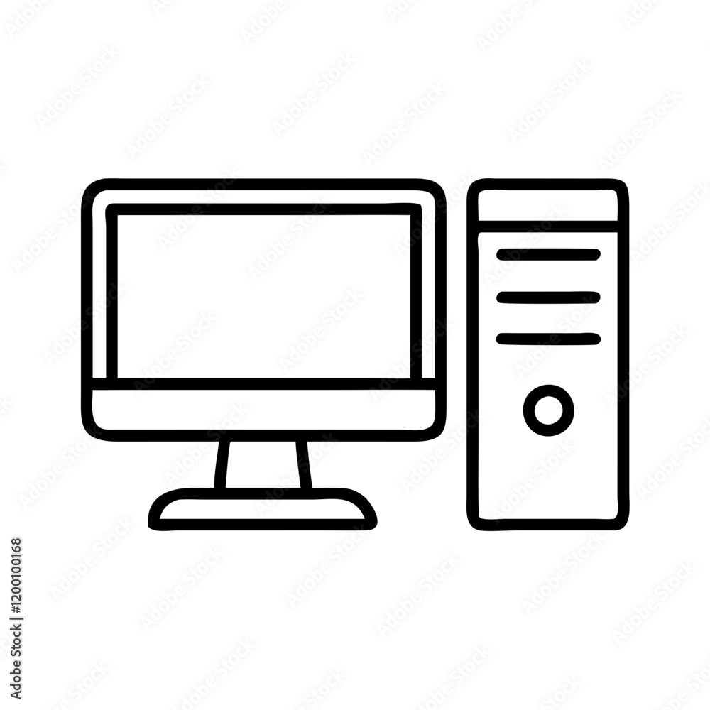 desktop pc icon, desktop pc line art - simple line art of desktop pc, perfect for desktop pc logos and icons and themed design desktop pc icon, desktop pc line art - simple line art of desktop pc, perfect for desktop pc logos and icons and themed design
