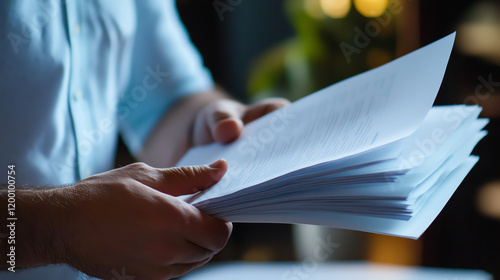 A consultant s hand turning the pages of a project analysis report during a client meeting, project analysis review, business consulting