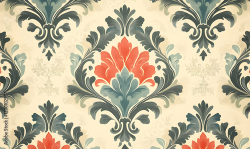 Damask floral pattern textile design