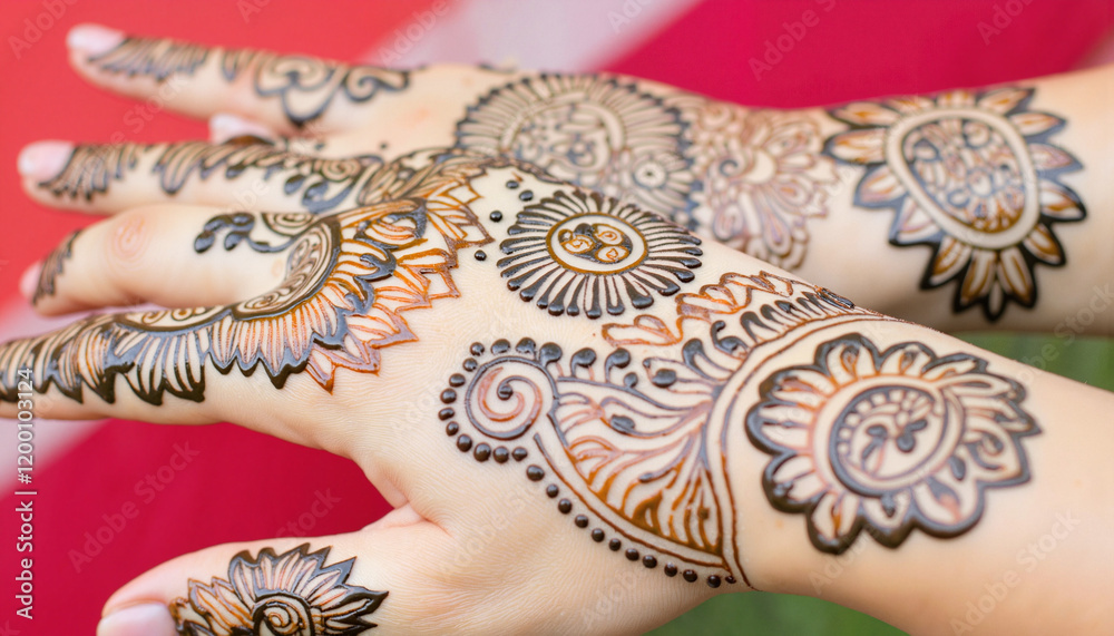 Naklejka premium Elegant henna designs on hands, cultural richness