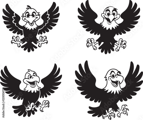 Cartoon Eagles in Various Poses for Design