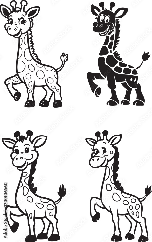 Obraz premium Adorable Cartoon Giraffes in Black and White