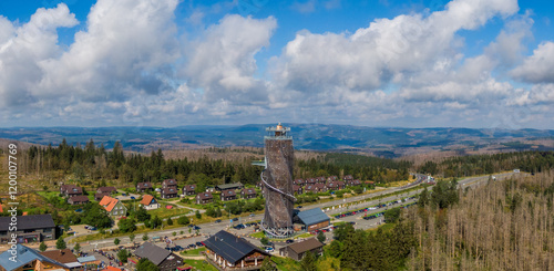Obraz na płótnie Aerial view of Harzturm, observation tower in Torfhaus in the Harz Mountains, Germany w salonie
