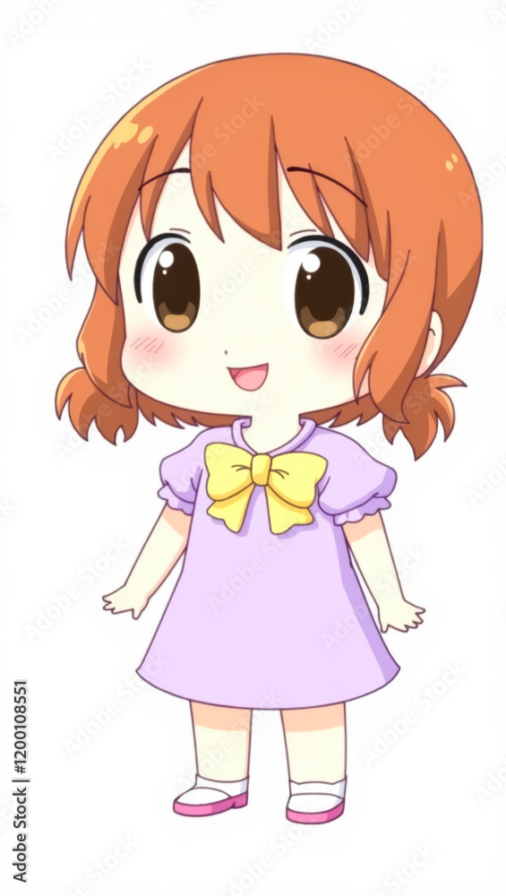 charming anime-style girl in a lilac dress with a yellow bow charming anime-style girl in a lilac dress with a yellow bow