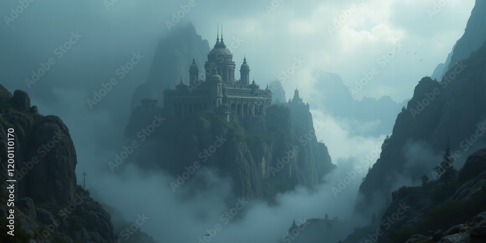 A mystical castle shrouded in fog, nestled in dramatic mountains, evokes a sense of fantasy and adventure, ideal for storytelling, gaming, and creative projects. A mystical castle shrouded in fog, nestled in dramatic mountains, evokes a sense of fantasy and adventure, ideal for storytelling, gaming, and creative projects.