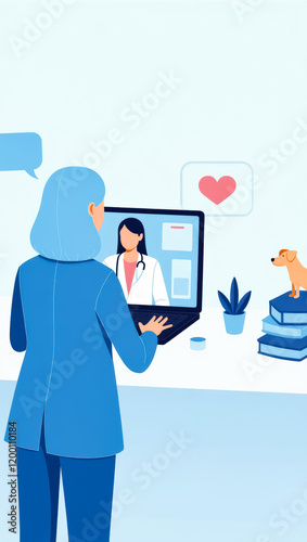 person having a virtual consultation with a veterinarian on a laptop