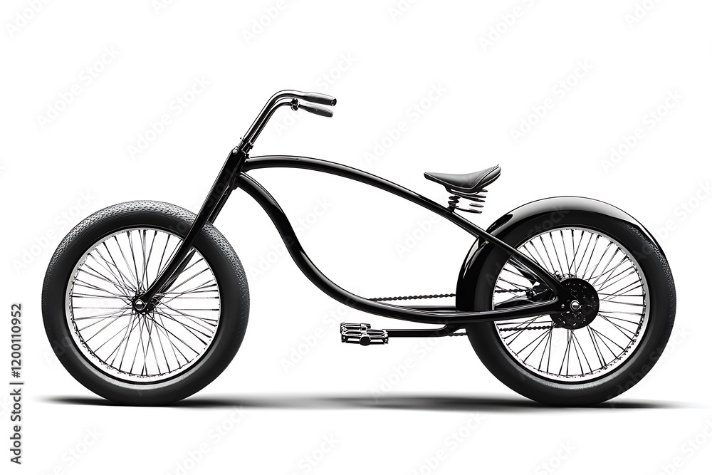 Sleek Black Lowrider Cruiser Bicycle with Spoke Wheels, Studio Shot Sleek Black Lowrider Cruiser Bicycle with Spoke Wheels, Studio Shot