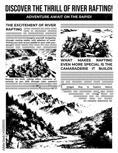 Rafting Poster Sketch art, old style