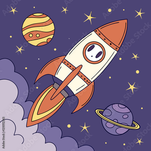 cartoon rocket in space