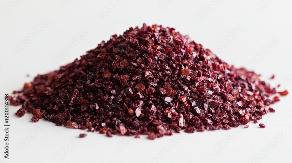 A natural, slightly scattered pile of paprika powder with deep red hues, isolated on a pristine white surface A natural, slightly scattered pile of paprika powder with deep red hues, isolated on a pristine white surface