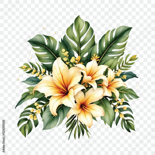 Watercolor vector flower isolated on transparent background. Floristic element
