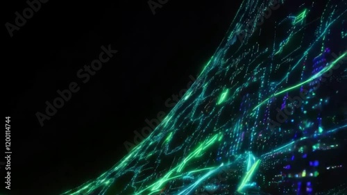 Futuristic High-Tech Data Stream Animation with Glowing Lines and Binary Code