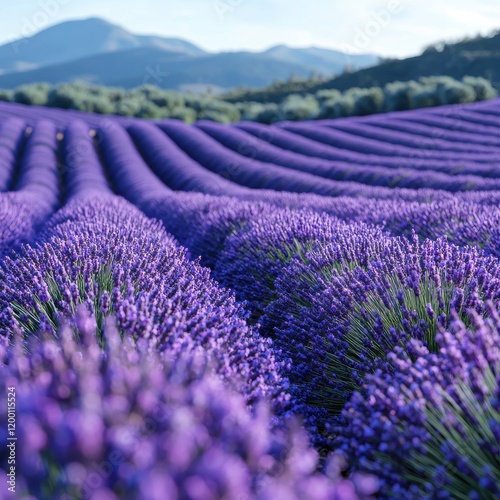 Lavender fields blooming in provence france - high-resolution textures and details scenic landscape photo