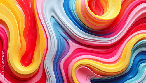 Abstract colorful background with vibrant plastic stripes, creating a dynamic interplay of colors, waves and shapes