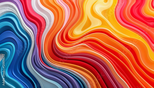 Abstract colorful background with vibrant plastic stripes, creating a dynamic interplay of colors, waves and shapes