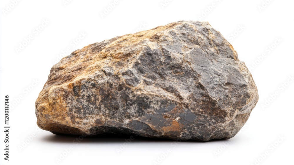 Close-up of a Gray and Brown Stone, Rough Texture, Isolated on White Background