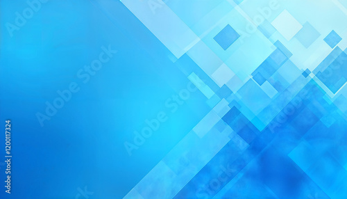 Modern abstract blue background design with gradient layers of textured white transparent material in triangle diamond and squares shapes in random geometric pattern