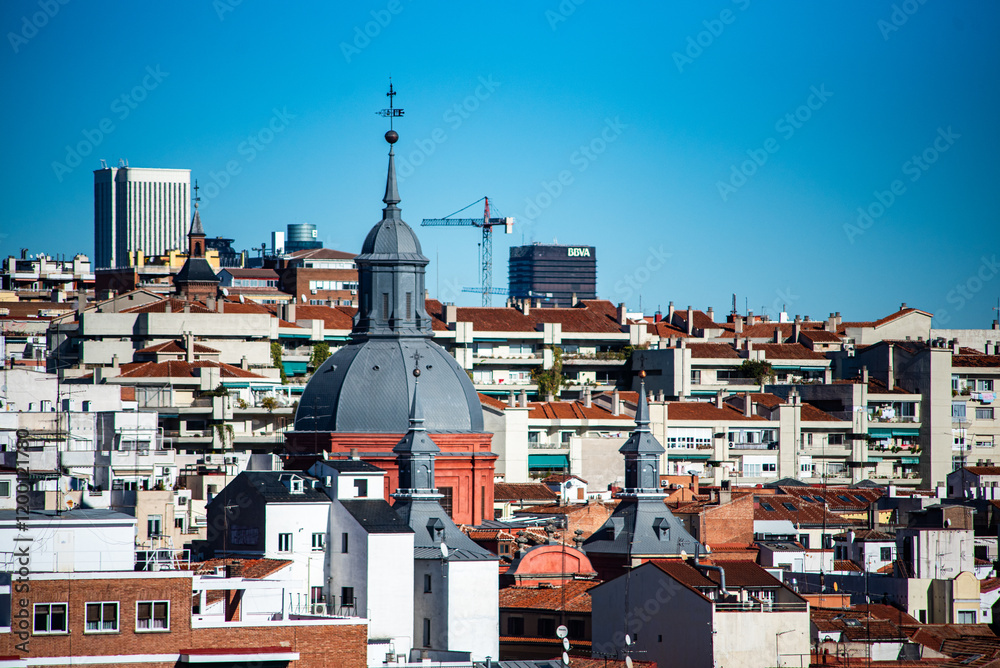 Εκτύπωση καμβά Vista panorámica de Madrid España en un día soleado