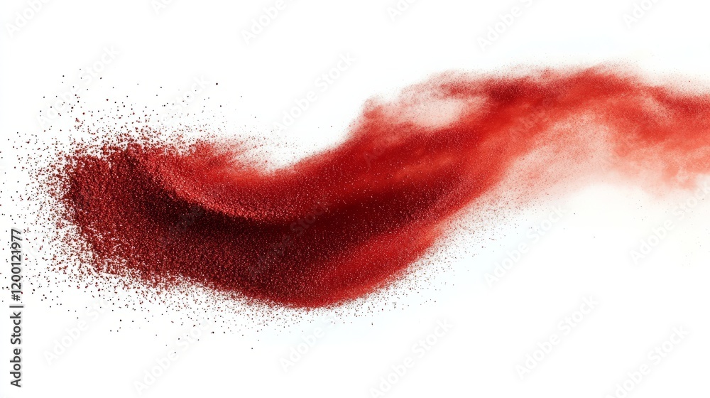 A vibrant pile of fine red paprika powder, perfectly shaped, isolated on a pure white background A vibrant pile of fine red paprika powder, perfectly shaped, isolated on a pure white background