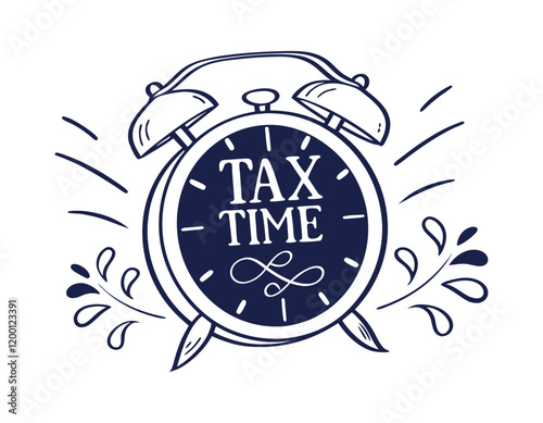 retro-style clock graphic featuring "tax time" text, suitable for tax preparation advertisements and financial planning materials.