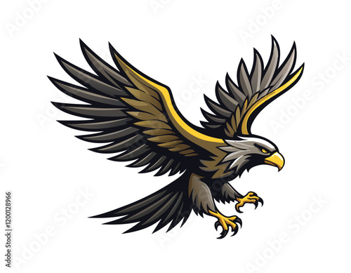 majestic eagle in mid-flight with wings spread wide, showcasing detailed feathers and sharp talons, perfect for wildlife and nature themes.