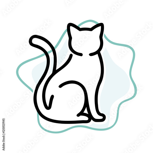 Minimalist cat outline illustration with teal accents