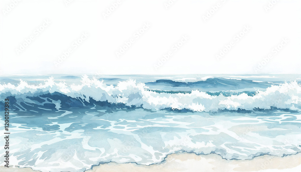 Captivating waves roll gently onto a serene beach at sunrise, creating a tranquil atmosphere Captivating waves roll gently onto a serene beach at sunrise, creating a tranquil atmosphere