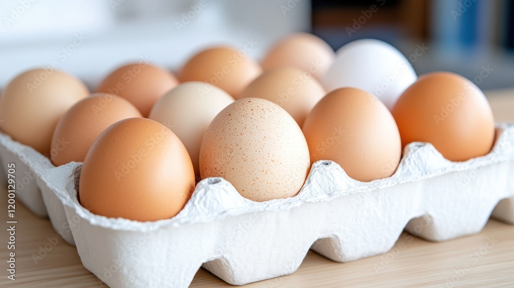 Freshly collected eggs resting in a natural cardboard tray Freshly collected eggs resting in a natural cardboard tray