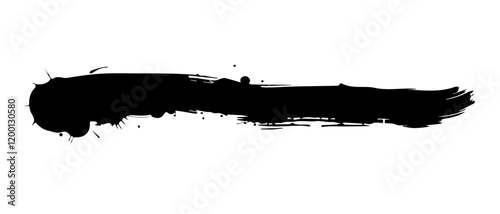 Isolated black paint horizontal splatter on transparent background with empty space for text