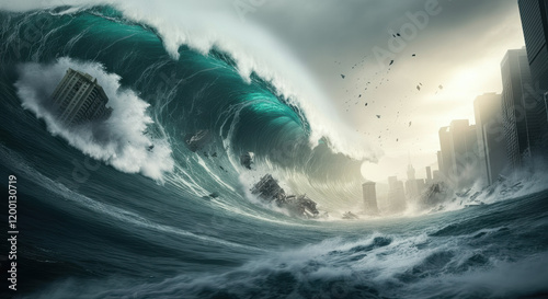 Mega Tsunami Destroying Cityscape photo