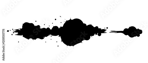 Isolated black paint horizontal splatter on transparent background with empty space for text