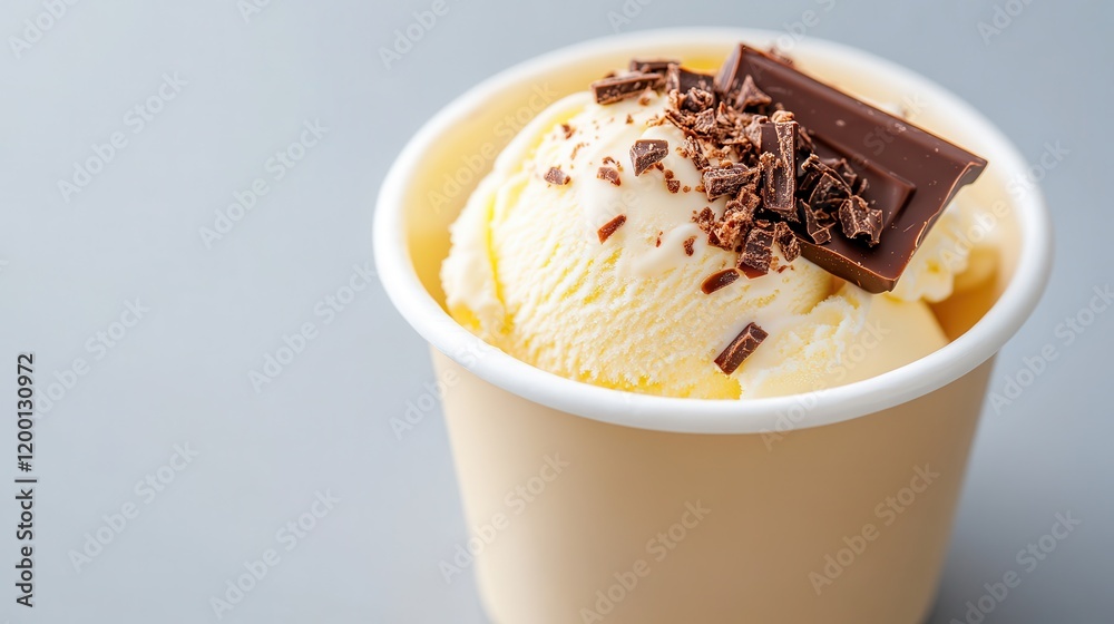 Indulging in creamy ice cream with rich chocolate delight on top Indulging in creamy ice cream with rich chocolate delight on top