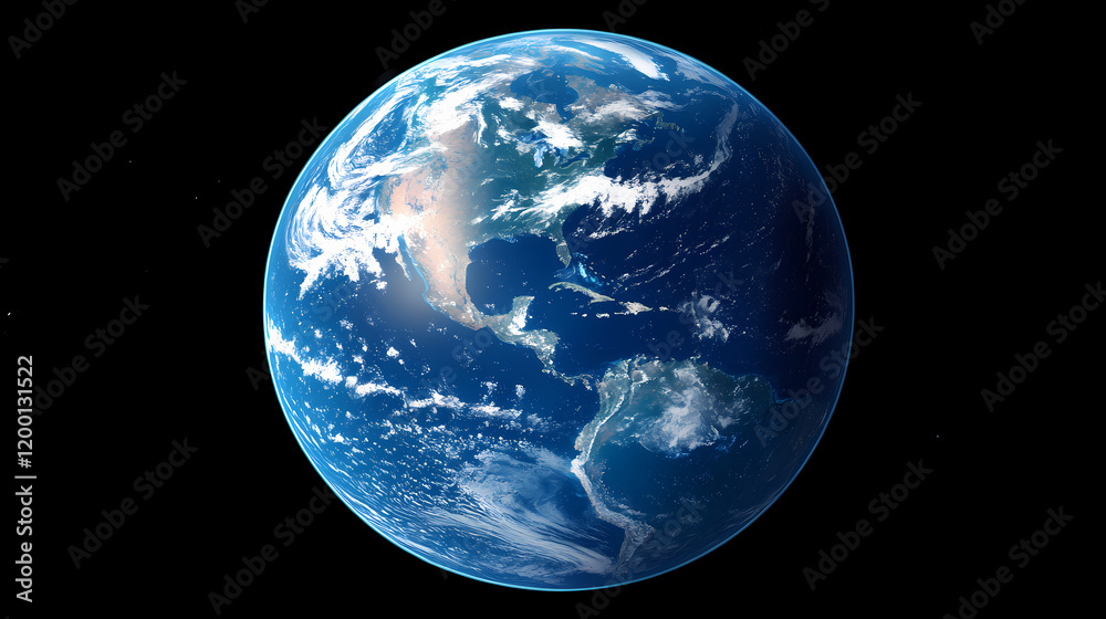 View of the earth from space, with the blue ocean and land visible. Galactic Ocean Glow. Illustration View of the earth from space, with the blue ocean and land visible. Galactic Ocean Glow. Illustration