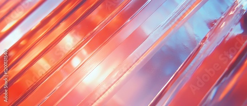 Macro view of corrugated plastic texture highlighting its ribbed structure and translucency photo