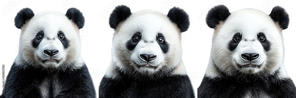 Fototapeta premium panda bears triple portrait isolated