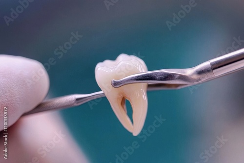 Dentist performs tooth extraction while patient is cared for in a clinical environment with expertise and precision photo