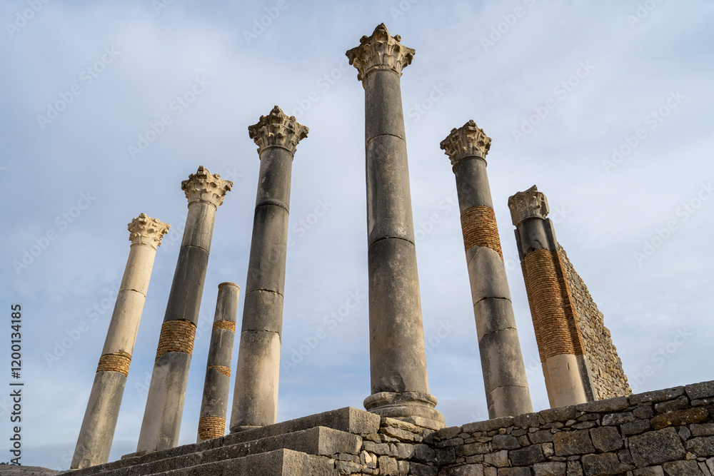 Columns in Volubils, Berber-Roman city in Morocco Columns in Volubils, Berber-Roman city in Morocco