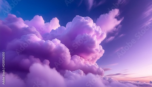 smooth dreamy purple clouds similar to cotton sweet in a clean sky evoking a feeling of caprice and delusion