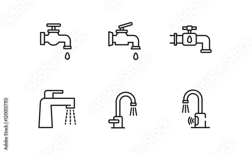 Icon set of faucet icon, Tap sign for app web logo banner poster, Editable Stroke