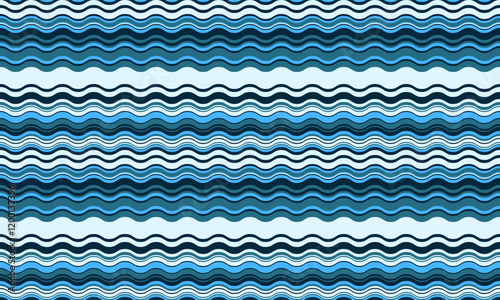 Seamless wavy stripes pattern in calming blues and whites. Perfect for textile design, website backgrounds, or any project needing a tranquil, stylish, and modern aesthetic.