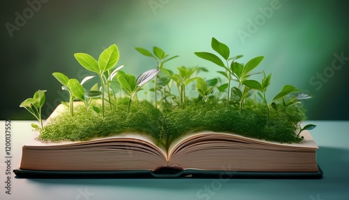 a e book with inexperienced vegetation developing on it