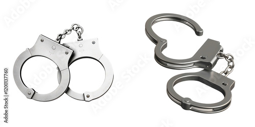 Silver handcuffs displayed on a white background