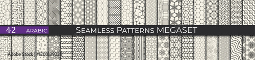 42 seamless Arabic-inspired patterns with intricate geometric designs. Perfect for textiles, decor, and artistic projects.